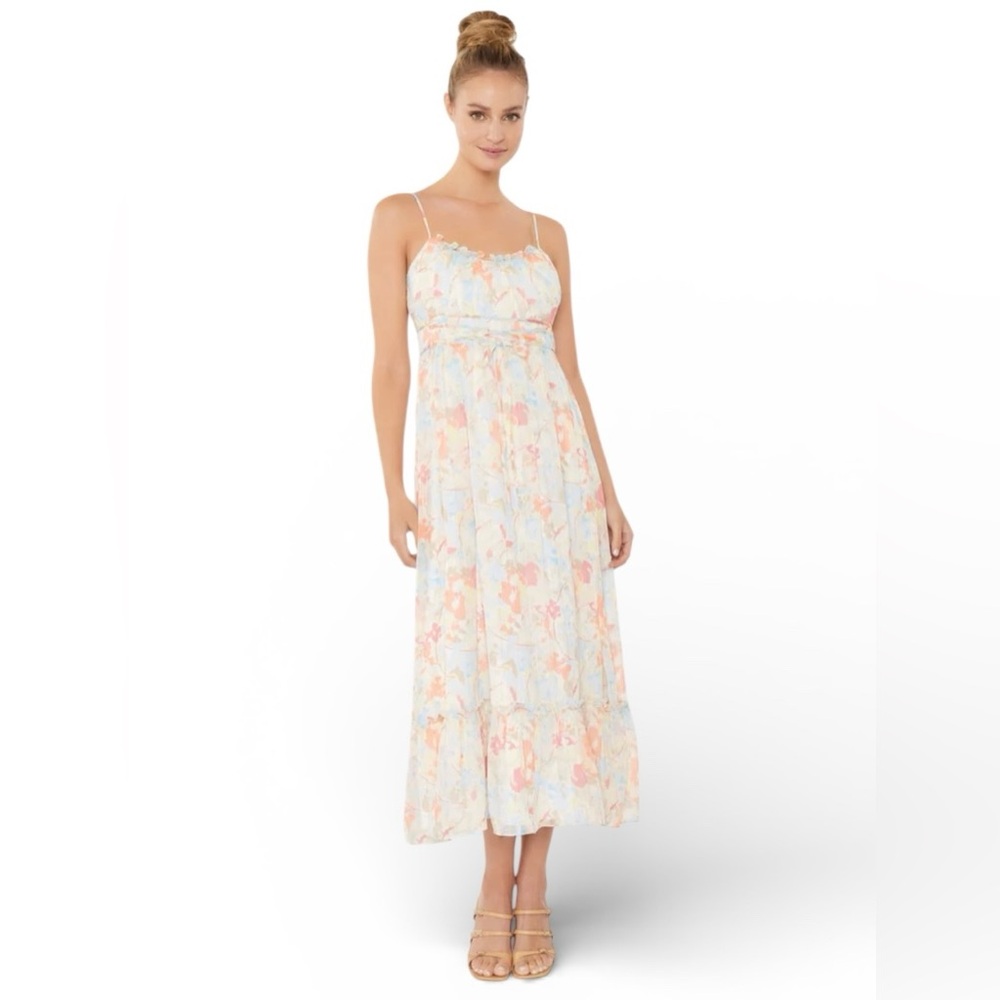 Likely Raffy Floral Midi Dress Red Blue Ivory Sparkle